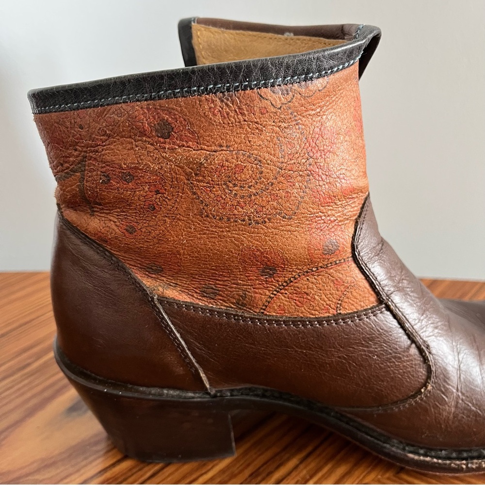 J.B. Dillon Western Cowboy 2 Tone Brown Leather Ankle Boots with Side Zip 7 1/2 - Picture 7 of 17
